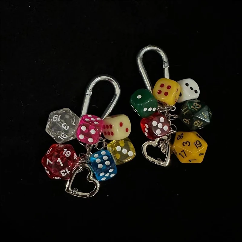 1PC Y2K Black Dice Shaped Keychain Funny Resin Key Chains for Women Cuboid Heart Bag Charms Keyring Handbag Casino Party Gifts