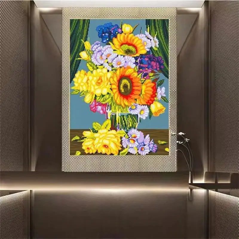 

Handmade Cross Embroidery 2023 Finished Sunflower Vase Landscape New Living Room and Bedroom Decoration Hanging Paintings