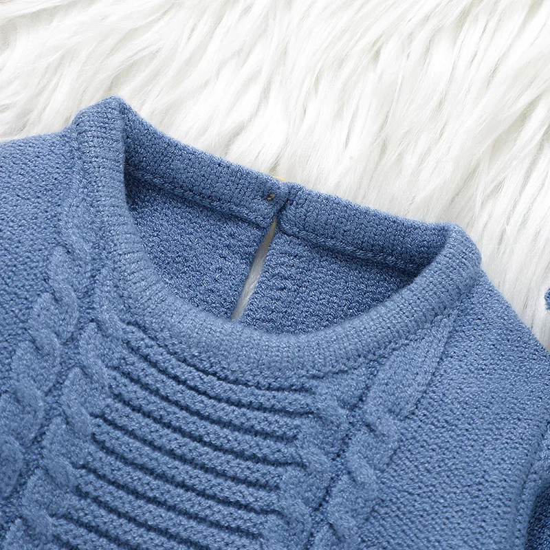 Winter Warm Baby Boys Sweaters Clothes Sets 0-9M Autumn Solid Long Sleeve Sweaters Pullovers+Trousers 2pcs Outfits Blue Costumes