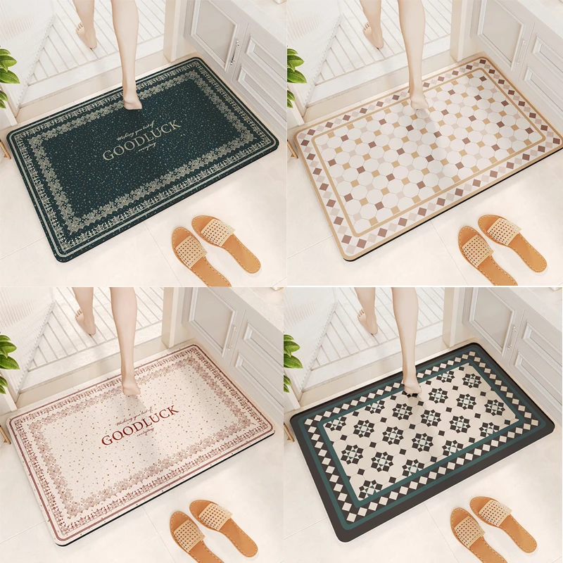 Plaid Non Slip Kitchen Bathroom Mat Diatom Mud Super Absorbent Entrance Carpet Waterproof Bedroom Rug for Living Room Home Decor