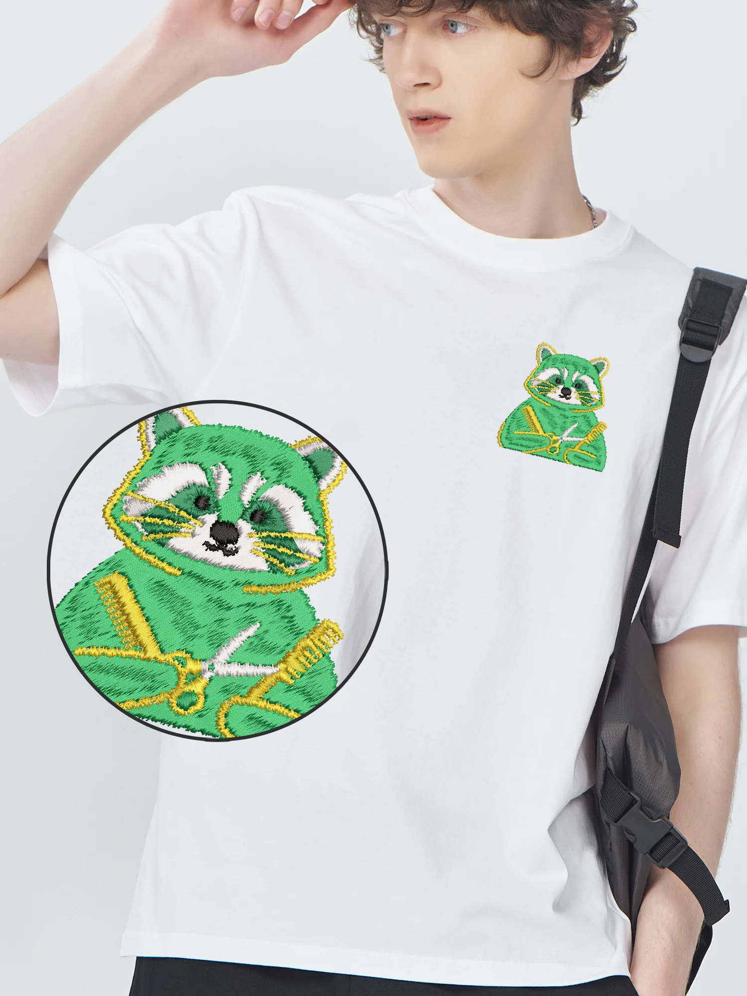 

Haircutter Cat Embroidered T Shirts High Quality Cotton T-Shirt Men Women Trendy Cute Animals Graphic Embroidery Tees​