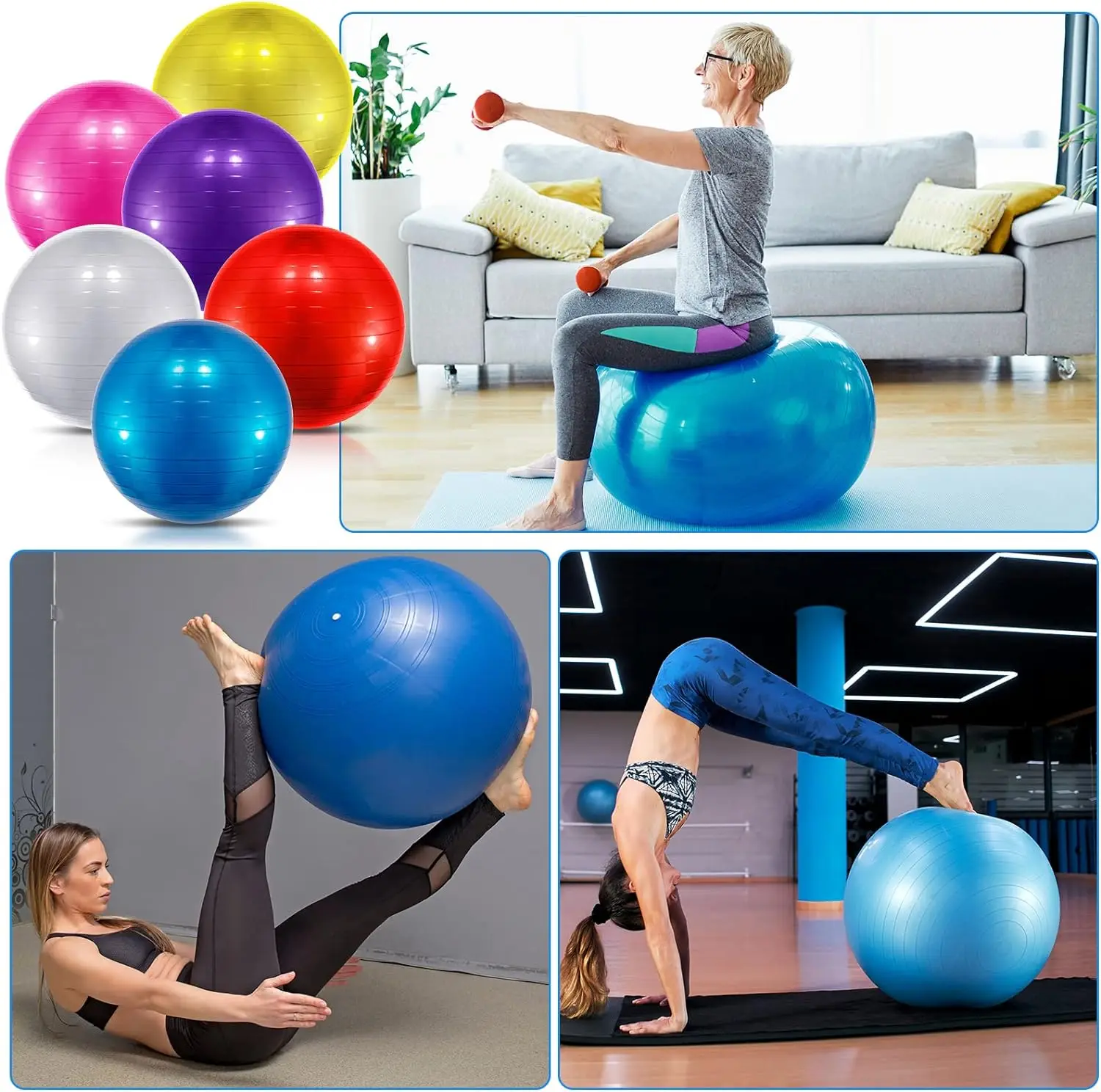 Exercise Yoga Ball Yoga Balance Stability Swiss Ball Support Up to 200 lbs Suitable for office home work gym