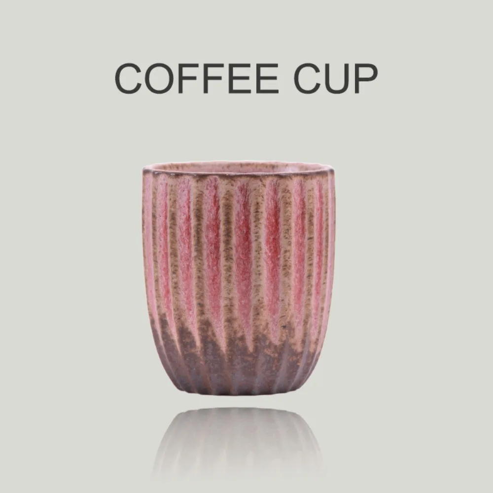 Ceramic coffee cup 125ml kiln change retro wind vertical pattern hand holding coarse pottery tasting cup kung fu teacup