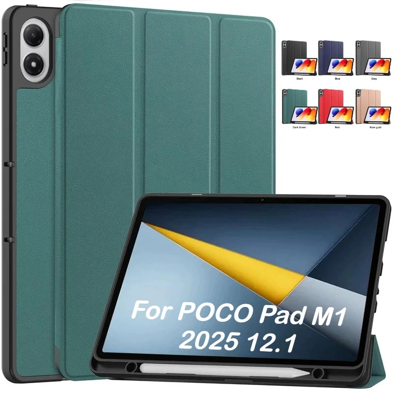 

For Poco Pa M1 Case with Pen Holder Trifold PU Leather + TPU Smart Cover for Xiaomi Poco Pad Redmi Pad 2 Pro 12.1Inch 2025 Cover
