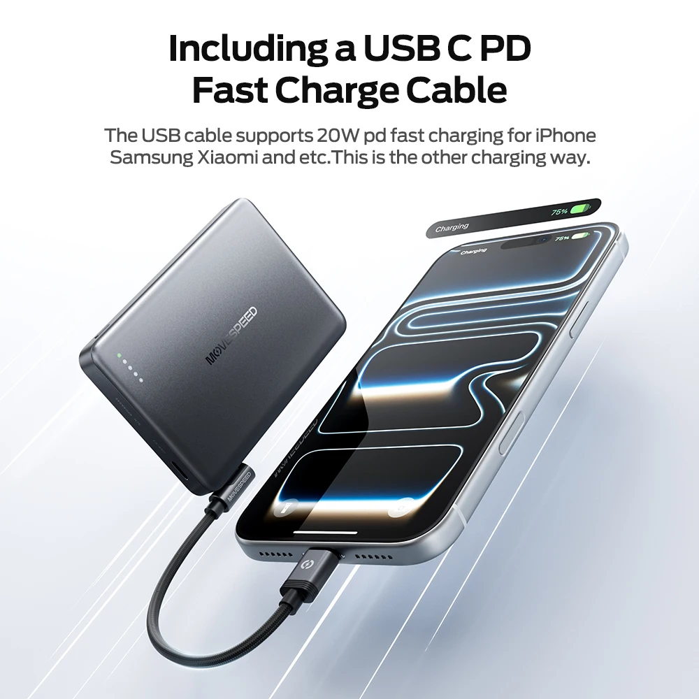 Immagine 5: MOVESPEED Power Bank Magnetico 10000mAh 5000mAh Batteria Semi-Solid-State Ricarica Wireless Veloce per iPhone 17 16 15 14