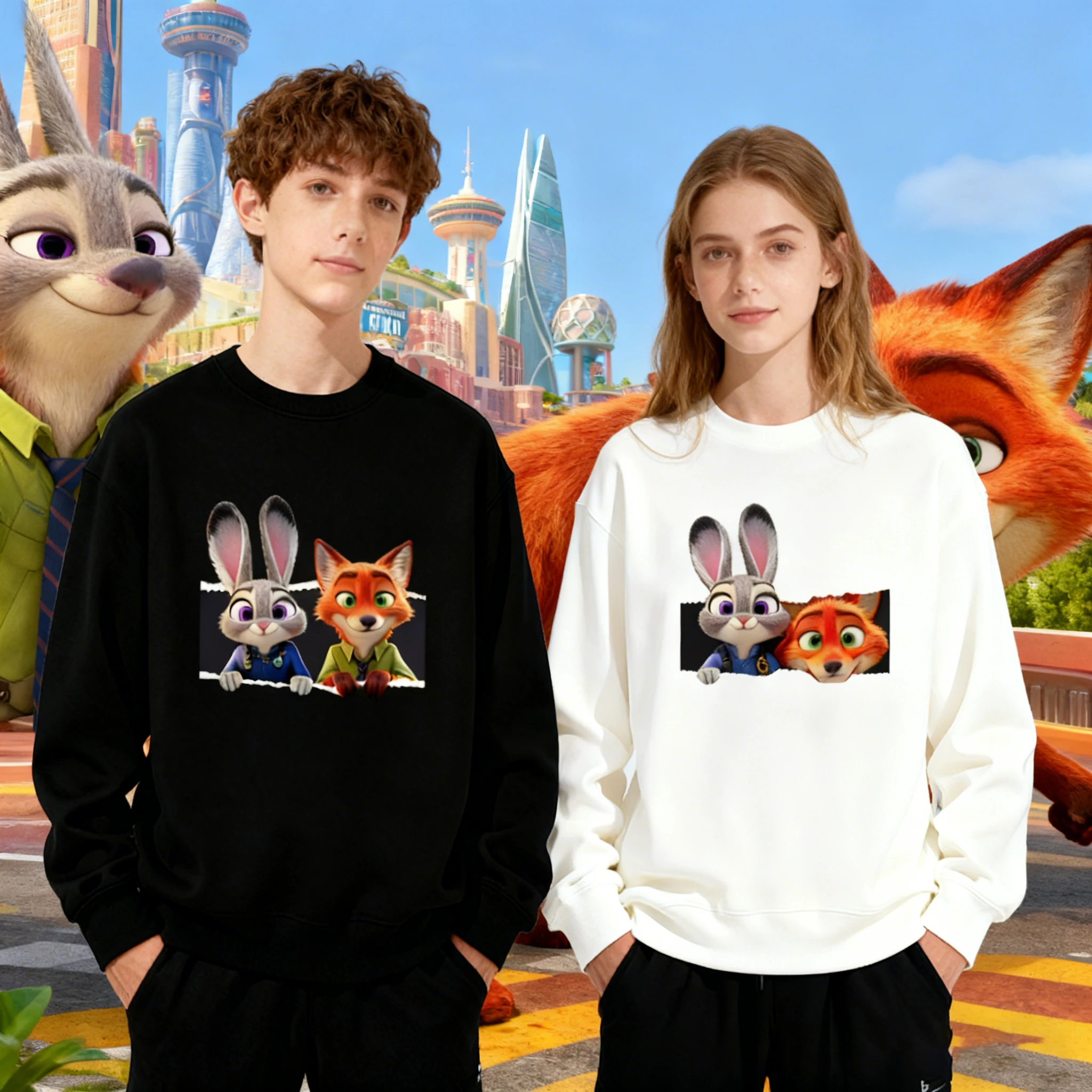 

Осень-зима, универсальная толстовка для пар, мужская толстовка с капюшоном Zootopia 2, хлопковая толстовка с принтом Джуди Ника, повседневная повседневная куртка