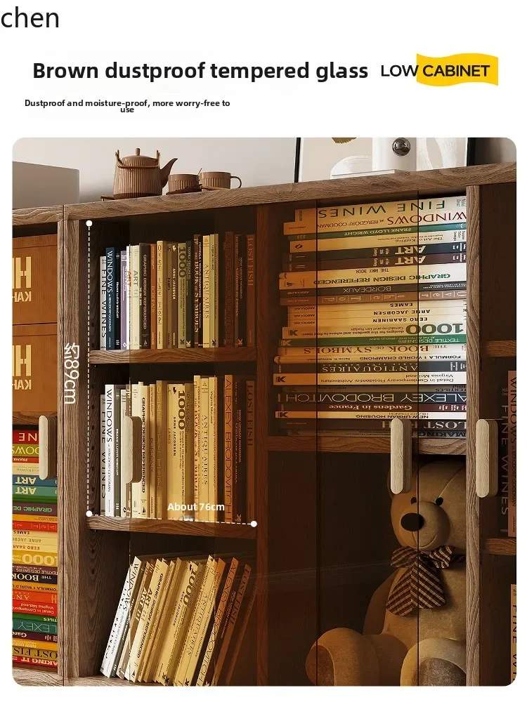 low bookcase with glass door household living room bookshelf antique combination display cabinet