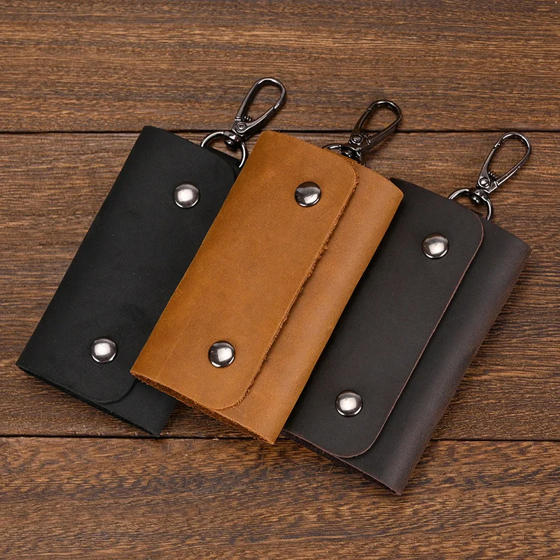 Vintage Crazy Horse Genuine Leather Keychain Men Women Key Holder Cow Split Car Key Bag Wallet Housekeeper Key Case wallets