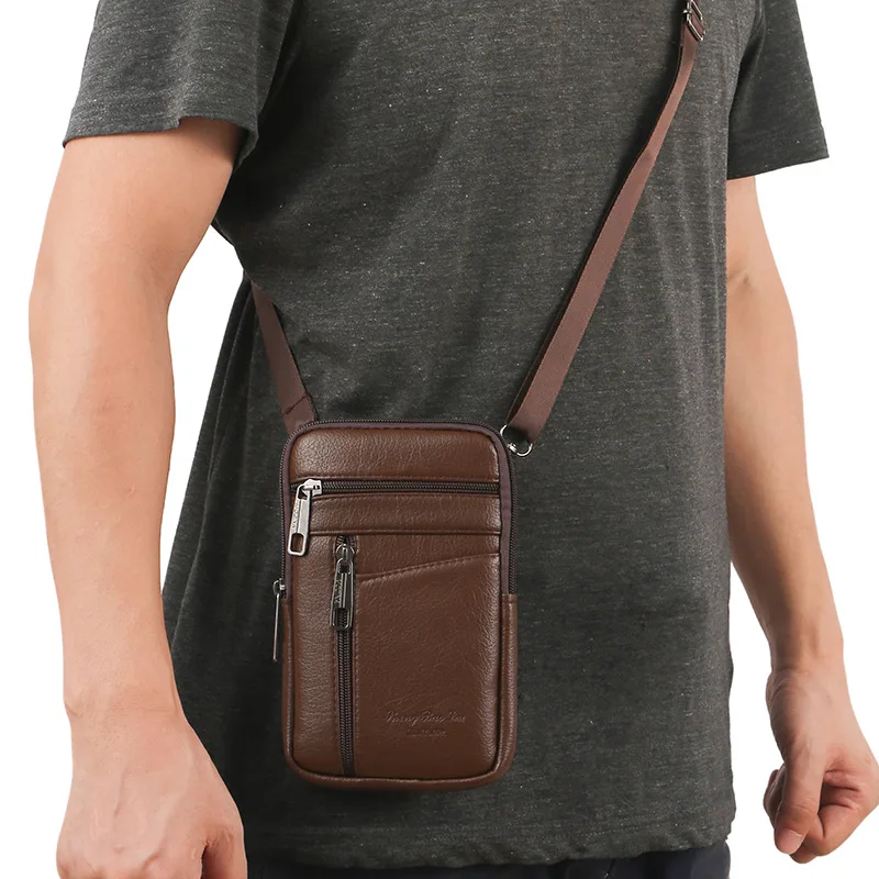 

New Pu Leather Outdoor Sports Shoulder Bag Multi-functional Men's Mobile Phone Bag Large Diagonal Lanyard Small Waist Pack