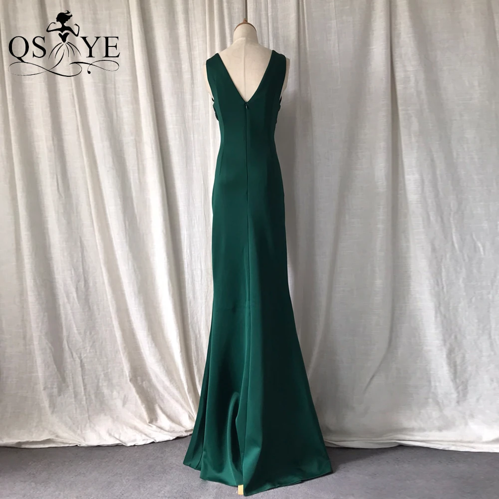 Robe de soirée de forme sirène en Satin vert, tenue de soirée extensible, émeraude, taille croisé, col en V, Sexy, fendue, paillettes, ajustée