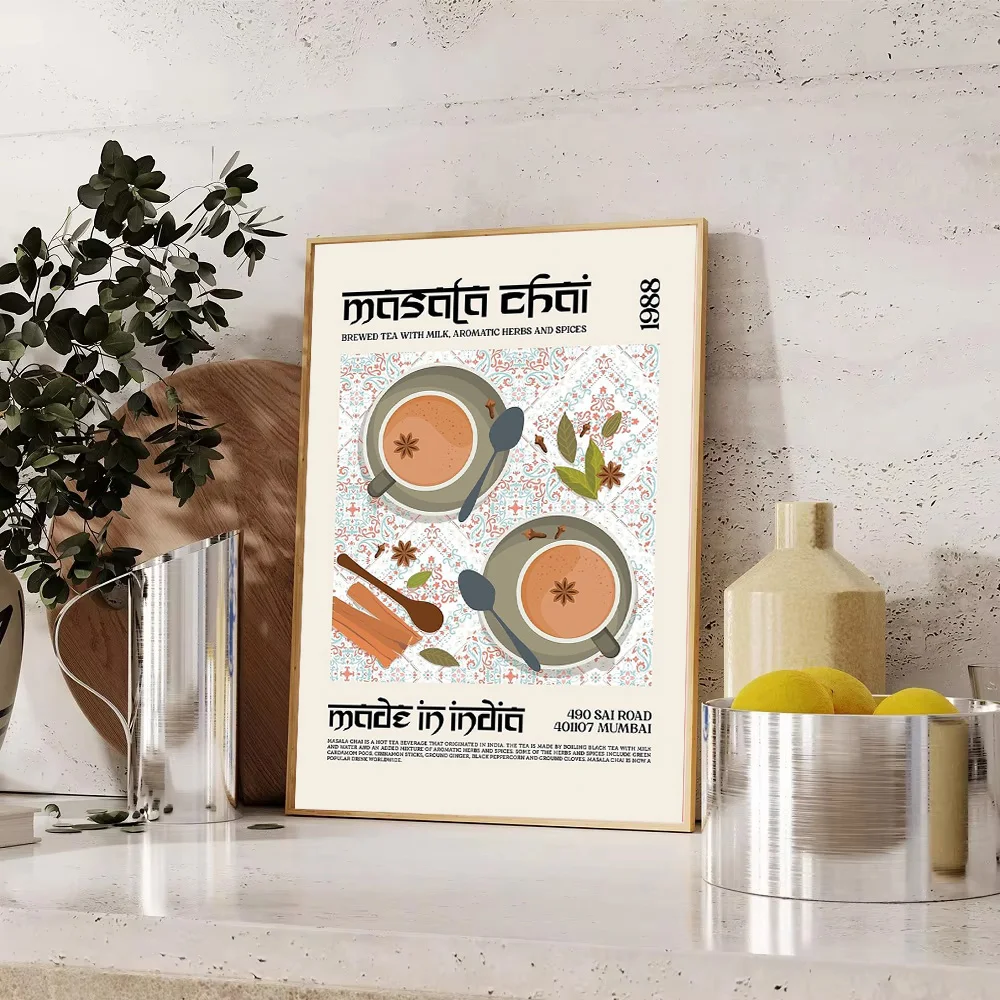 Lienzo indio Masala Chai, arte de pared, especias, té, cultura, decoración, cocina, hogar, estético, estampado Vintage