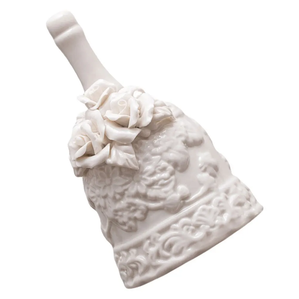 

1Pcs Retro Vintage White Ceramic Hand Bell Restaurant Call Bell Decorative Desktop Ornament Desktop Adornment