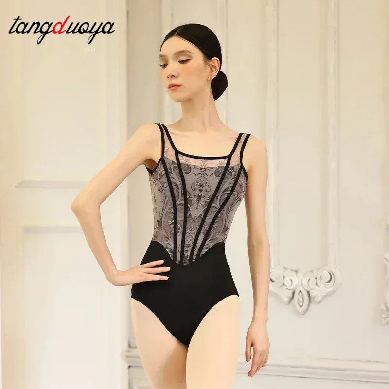 الباليه ملابس رقص الجمباز شبكة سوداء الجمباز يوتار للنساء سترة بذلة Dancewear جديد الكبار Unitard الرقص الملابس #1