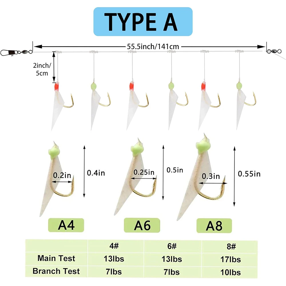 30Packs Fishing Lures Bait Rigs Luminous Fishing Rigs With Swivel Snap String Hooks for Freshwater Saltwater Real Fish Skin Rigs