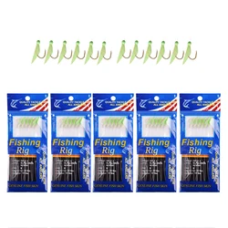 5Packs Sea fishing Bait rig Luminous Mackerel fishing lure Real Fish skin String Hooks Saltwater Fishing rigs tackle 4# 6# 8#