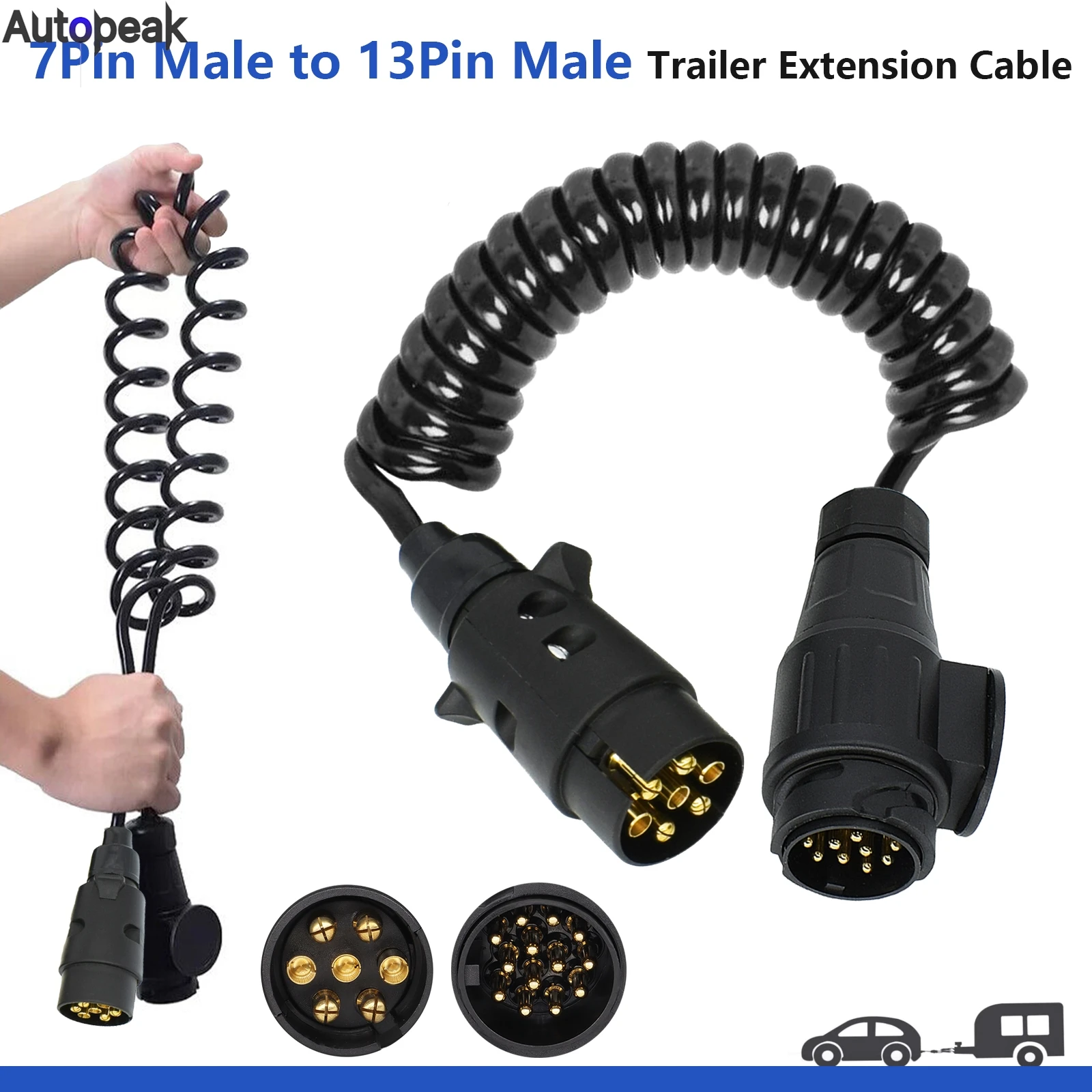 

3m Long 7 Pin Male to 13 Pin Male Trailer Extension Lead Curly Cable Towing Plug Trailer Light Connector Car Trailer Accessories