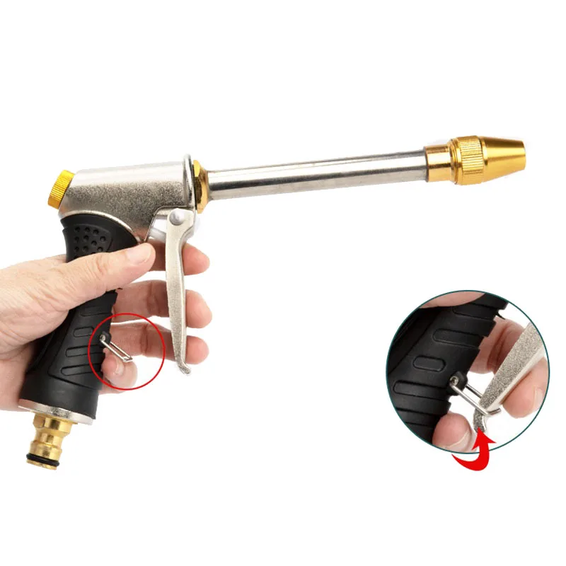 Metal Water Gun High Pressure Household Car Wash Gun Electroplating Lengthened Garden Irrigation Water Gun Nozzle