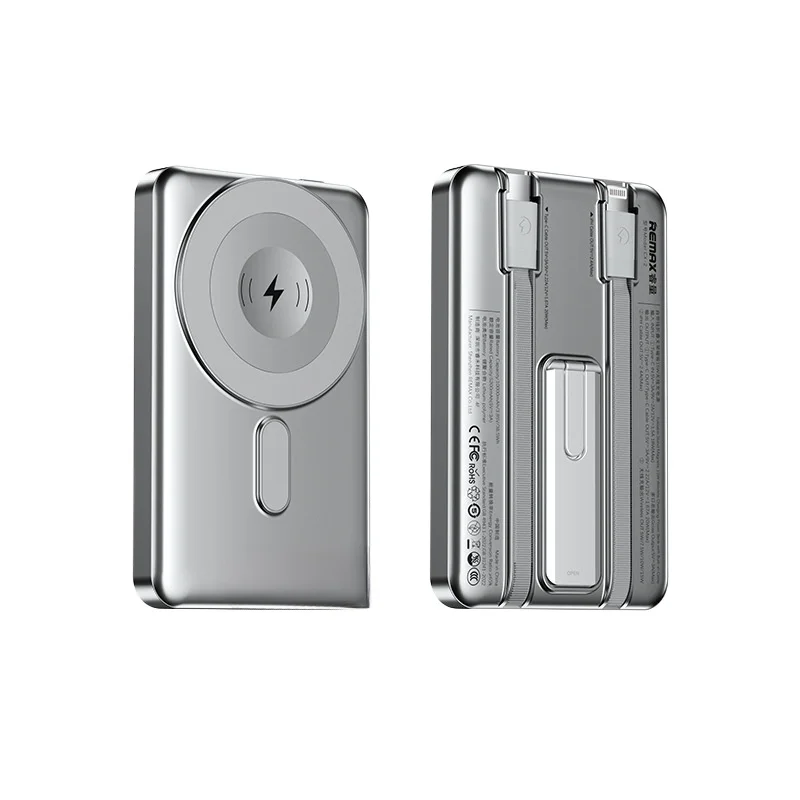 

Магнитный беспроводной блок питания емкостью 10000 мАч с собственным кабелем, магнитная мобильная мощность Power Bank.