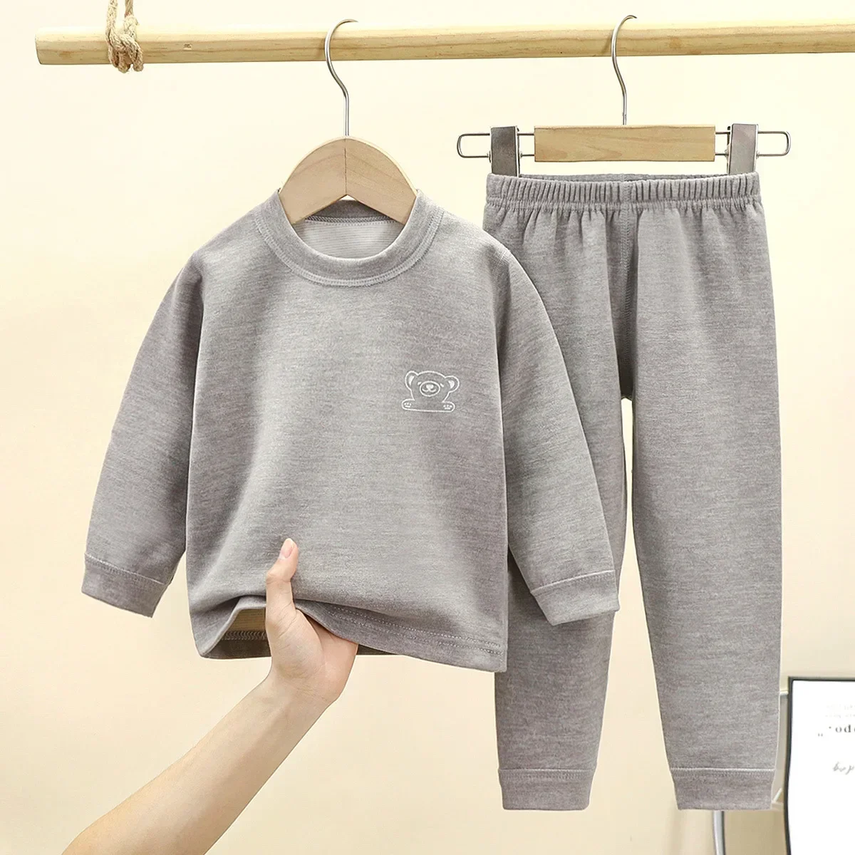 Autumn Winter Kids Thicken Warm Wool Pajamas Baby Boys Girls Solid Long Sleeve Pyjamas Toddler Sleepwear Children Clothing Sets