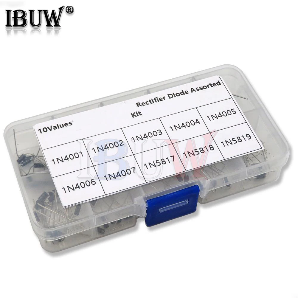 Diodo retificador Assorted Kit com caixa, 1N4001, 1N4002, 1N4003, 1N4004, 1N4005, 1N4006, 1N4007, 1N5817, 1N5818, 1N5819, 10 valores, 100pcs