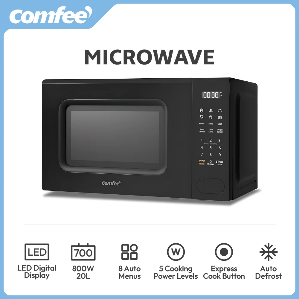 COMFEE 700w 20 Litre Digital Microwave Oven with 6 Cooking Presets, Express Cook, 11 Power Levels, Defrost, and Memory Function