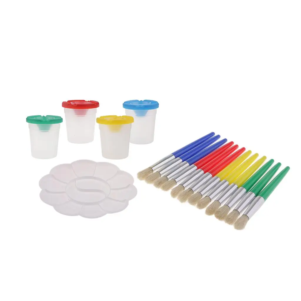 Overflow-proof Paint Cups with Lids, 1 Children's Painting Tool Brushes