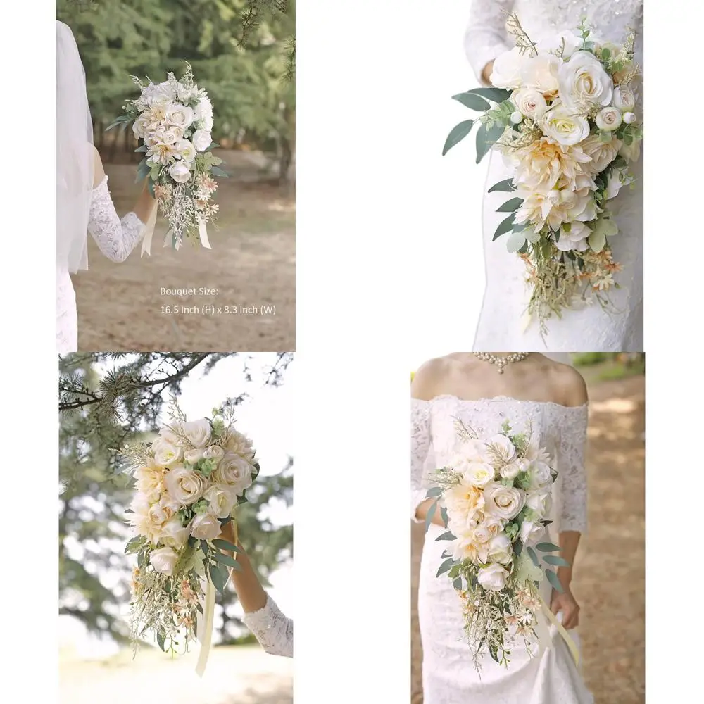 

Beige Rose Artificial Bridal Bouquet for Rustic Boho Wedding and Anniversary Celebrations