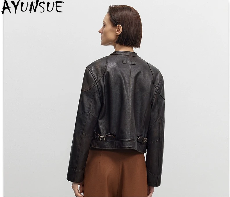 AYUNSUE 진짜 양피 정품 가죽 자켓 여성 Motocycle 코트 스탠드 칼라 여성 자켓 가을 옷 Jaqueta De Couro