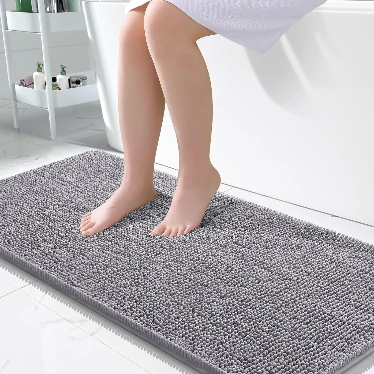 

Soft Absorbent Chenille Bath Rugs 50x30, Quick Dry Rubber Backing, Machine Washable for Bathroom Floor and Shower