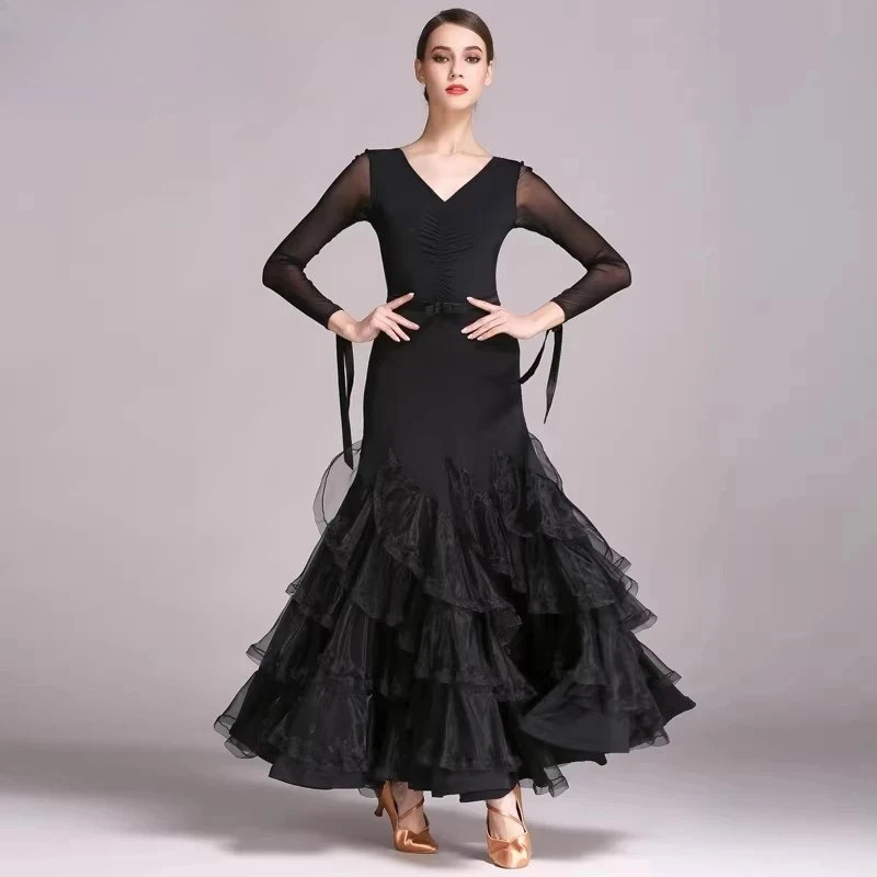 Waltz Swing Dress Black Ballroom Dance Dress Stadard Women Modern Dance Suit for Competition Practice Skirt Female Dance Wear