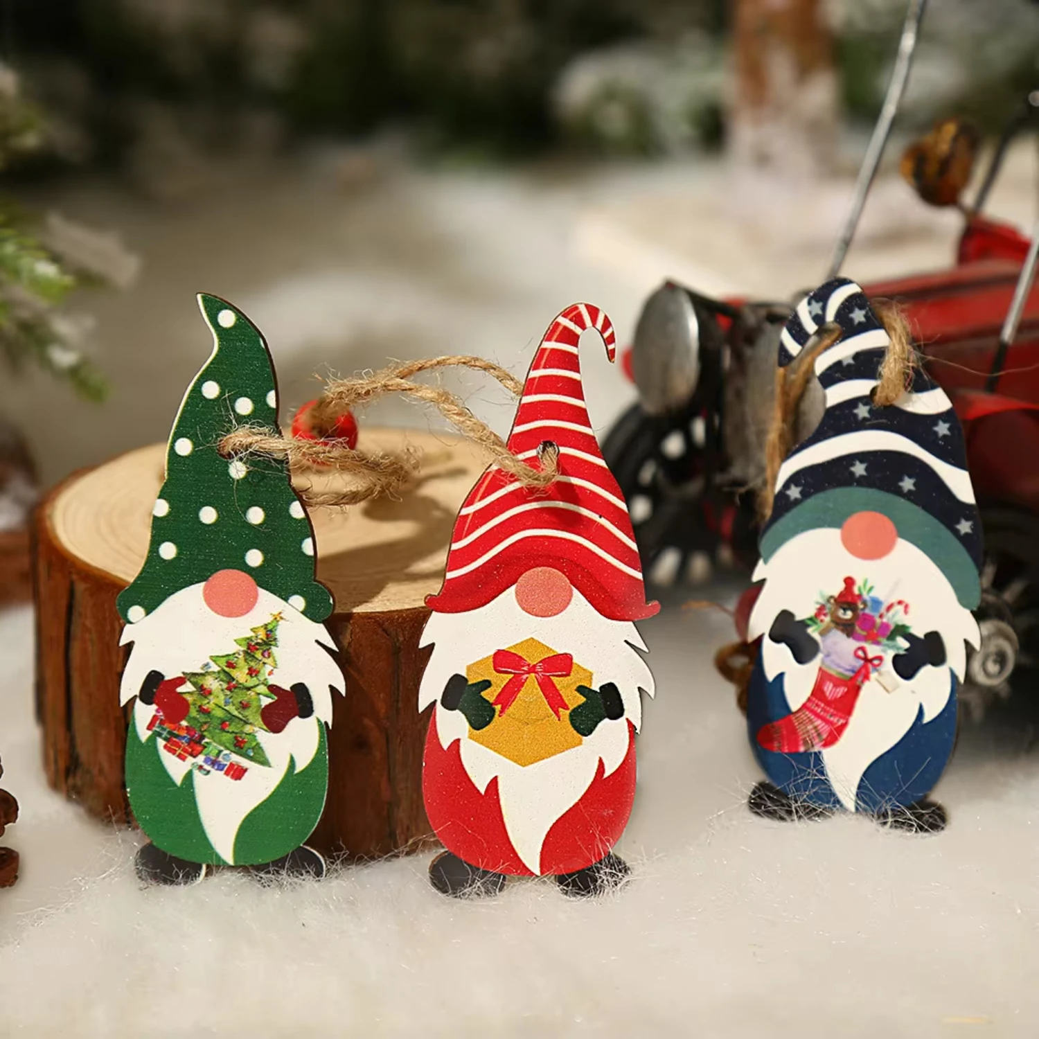 

9pcs Christmas Gnomes Wooden Pendant Christmas Tree Hanging Navidad New Year 2024 Gift Xmas Decorations for Noel