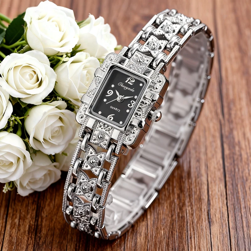 

Luxury Women Watches Silver Metal Ladies Bracelet Watch Simple Square Rhinestone Quartz Wrist Watches For Woman montre femme