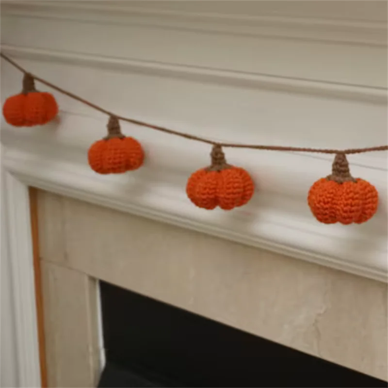 Pure hand knitting Thanksgiving Christmas Decoration A string of pumpkin door decorations Pendant Bedroom living room decoration