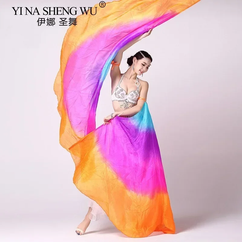 

100% Silk Belly Dance Veils 2pcs Isis Wings Half Circle Silk Veil Stage Right Left Hand Professional Practice Performance Props