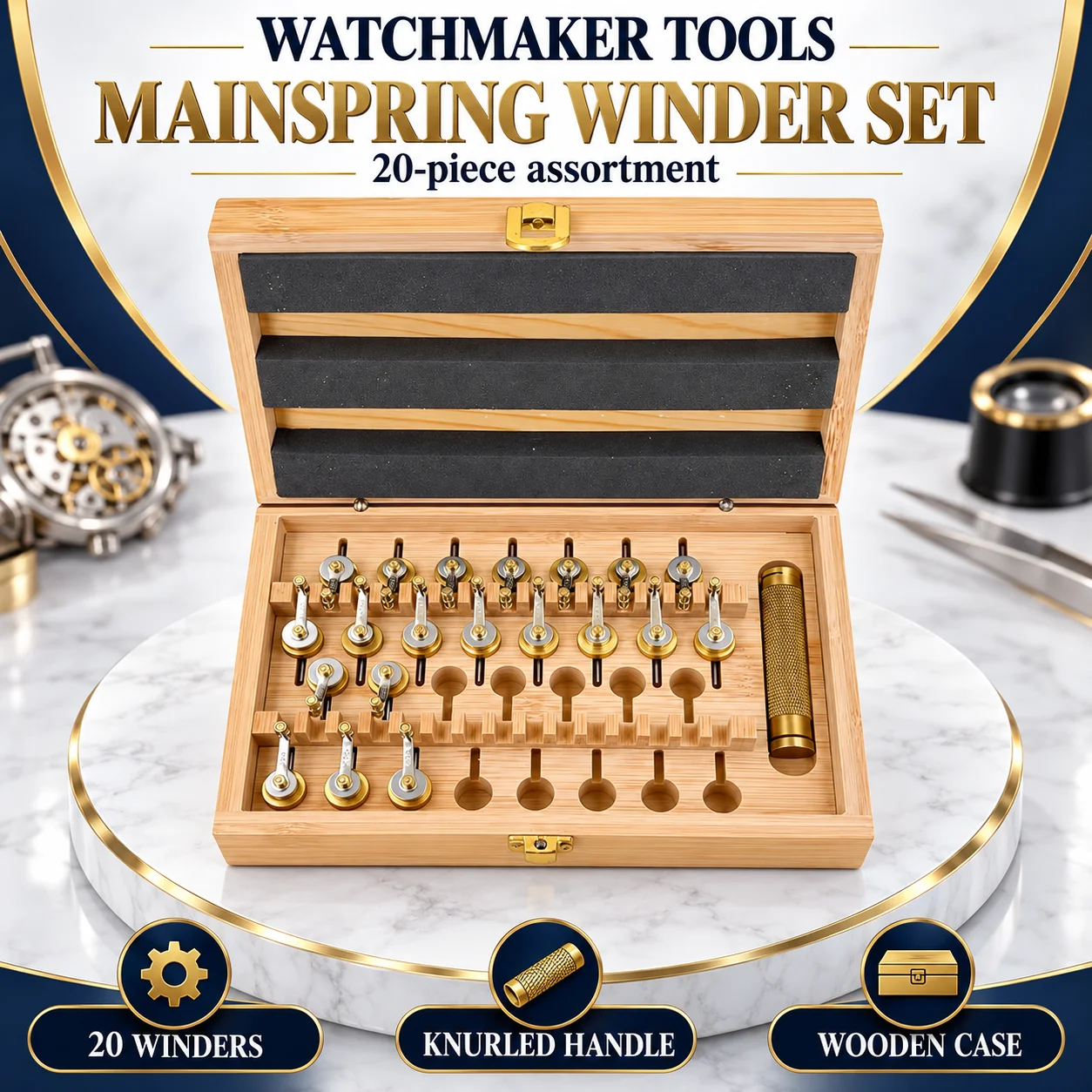 20Pcs High Precise Watch Mainspring Winder Tools for 2135 3135 L888 240 Watch Repairing Winding Tools Accessory for Watchmaker