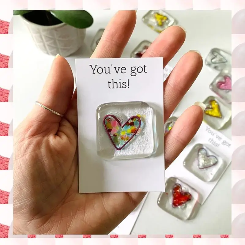 

Pocket Token Glass Heart Card Keepsake Gift -Heart Keepsake Pocket Cards-Fused Glass Heart Pocket Token Multicolor Easy To Use