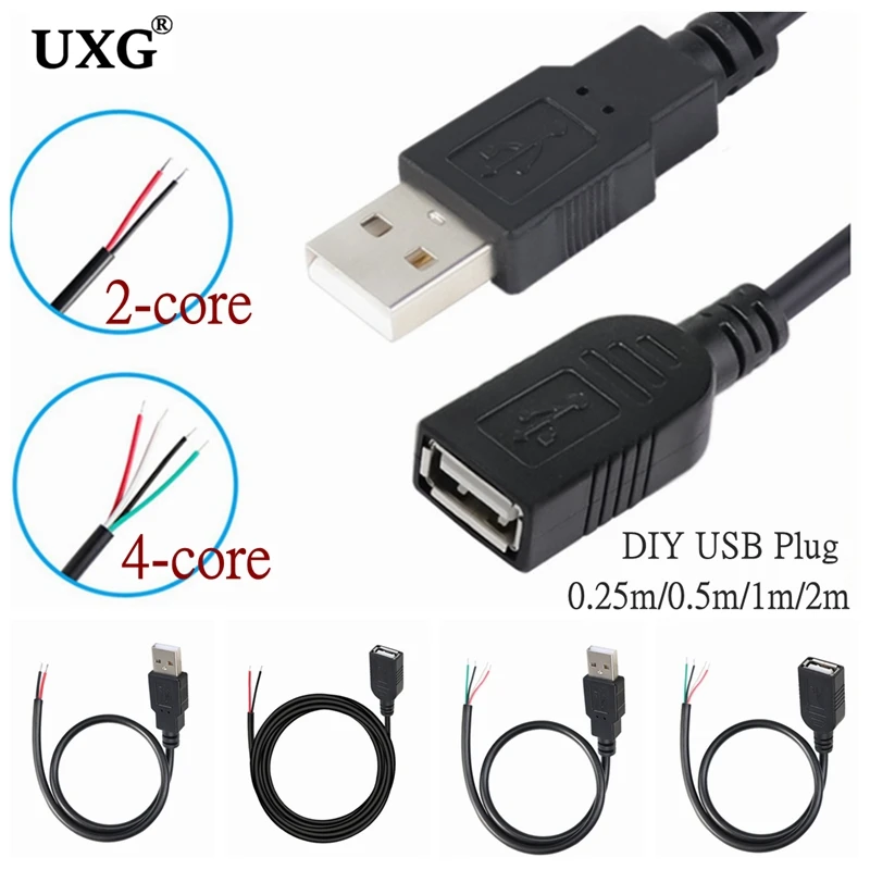 10pcs DIY Micro USB Type-C Power Supply Cable 2 Pin USB A Female Male 4 Pin Wire Jack Charger Charging Cord Extension Connector