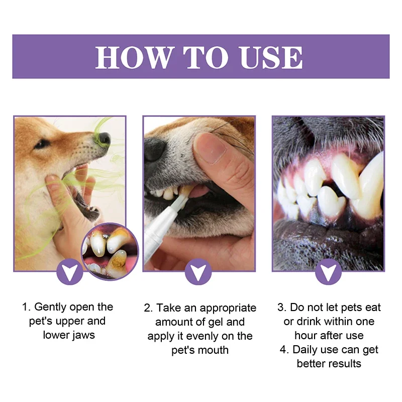 Caneta branqueadora de dentes para limpeza de dentes de animais de estimação, adequada para cães e gatos, remove mau hálito, cuidados bucais para animais de estimação