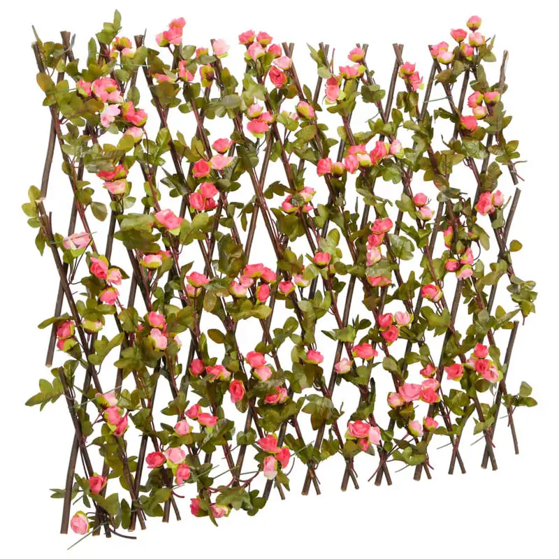 Treillis de lierre artificiel extensible rose foncé 180x60 cm, Treillis de lierre artificiel extensible, Clôture de jardin en fausse vigne rose foncé pour l'intimité, Clôture de jardin en fausse lierre rose foncé extensible pour l'intimité