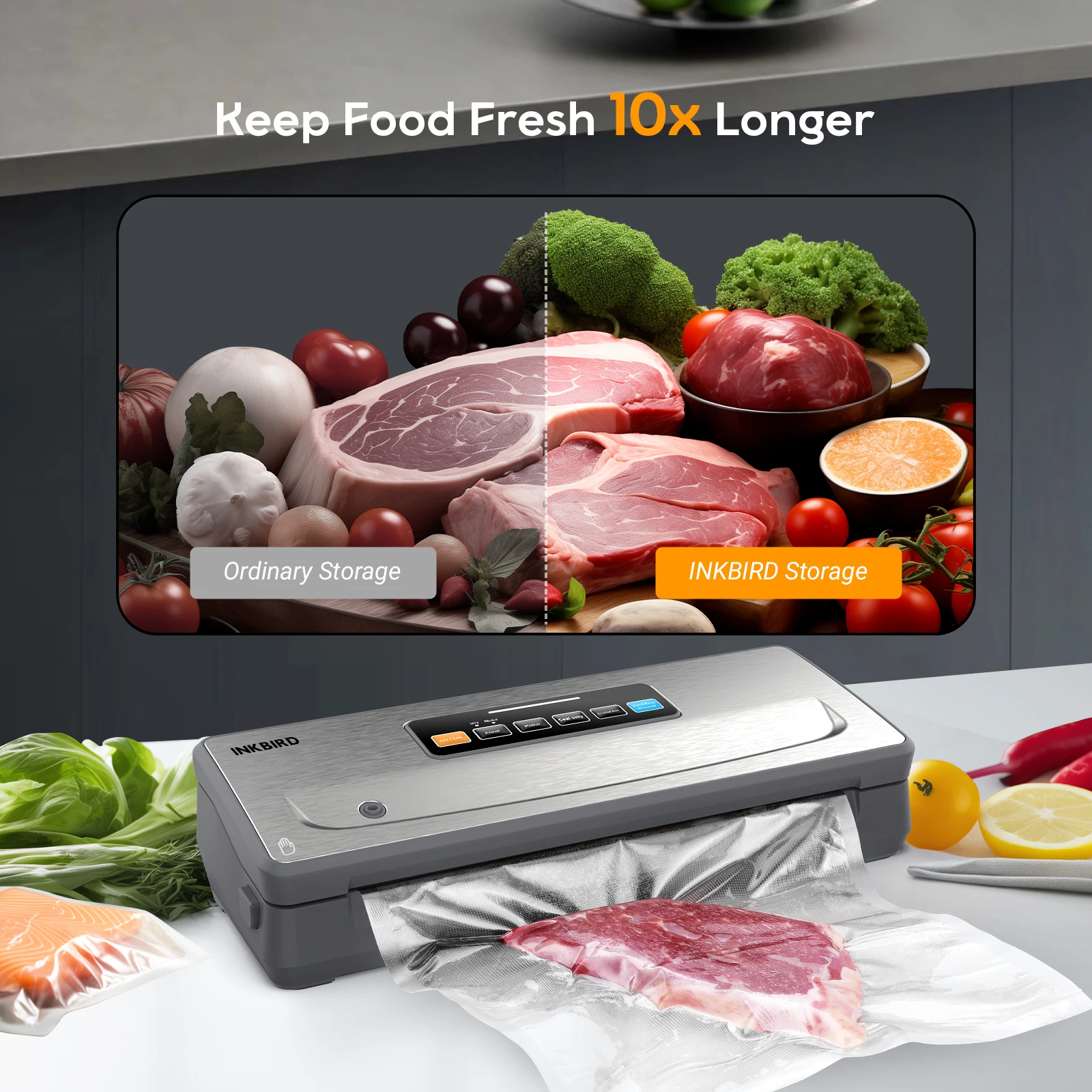 INKBIRD Cordless Vacuum Sealer Machine -80kPa Food Vacuum Sealing Pro Food Preservation Kit,Dry/Moist/Seal/Pulse/Canister Mode