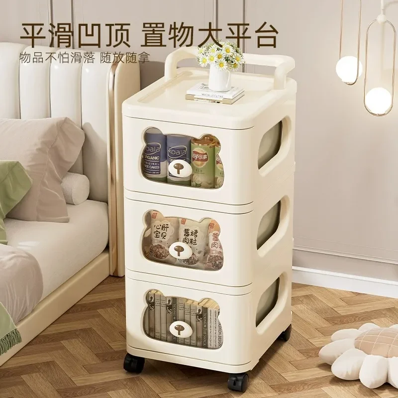 Household bedroom trolley rack, snack beverage wheel storage rack, multi-layer convenient sorting storage rack