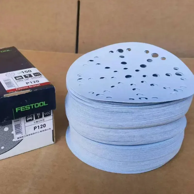 قرص الطحن Festool 6 في 150 مم 48 فتحة العقيق ورق جلخ جاف معجون السيارة الرملي ورنيش تلميع جلخ