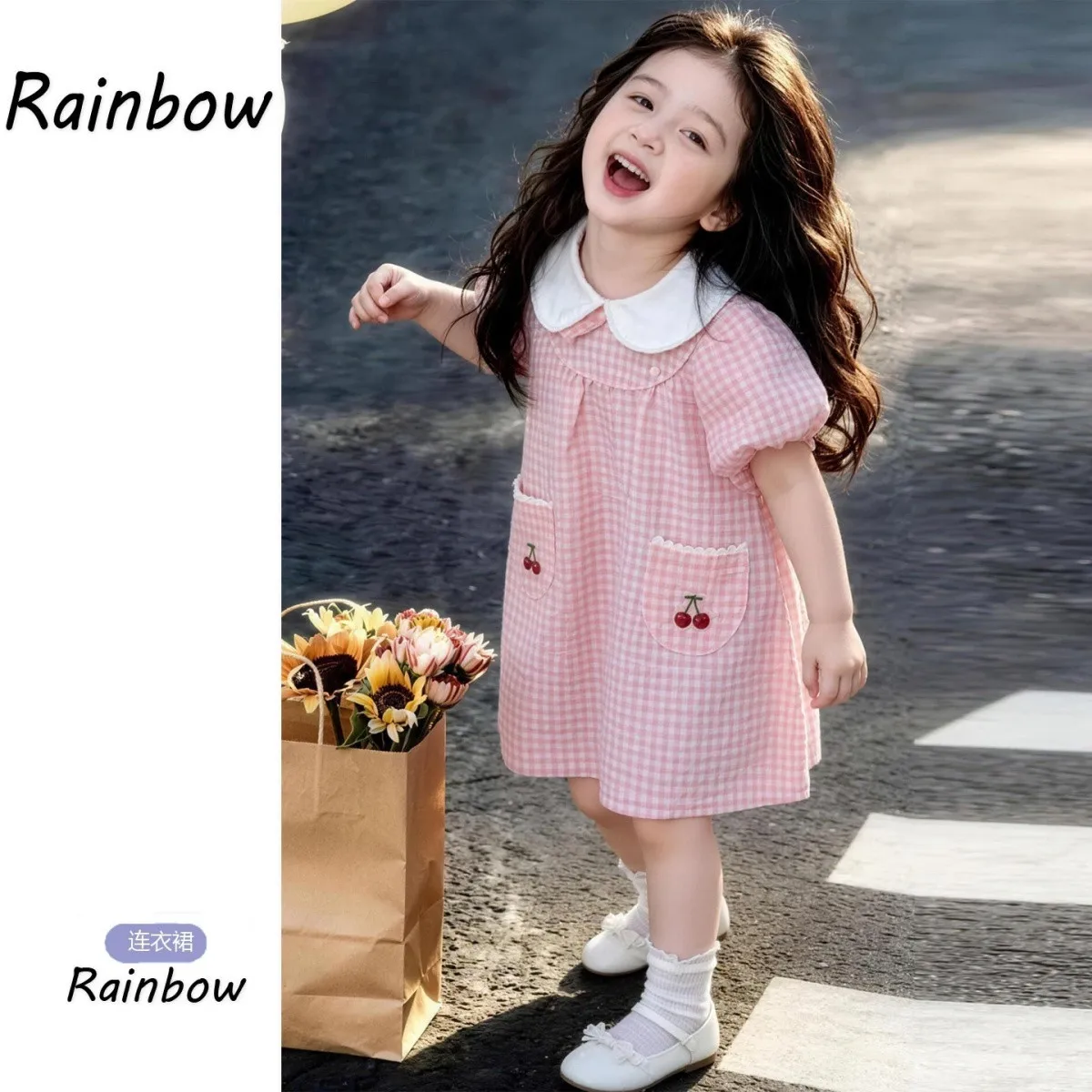 Baby Sweet Princess Short Sleeve Dress for Girls Summer New Style Children's Baby Doll Collar Dress