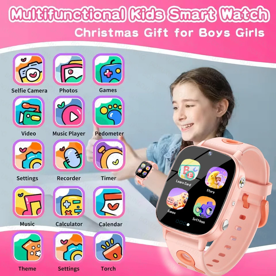 

2026 New Smart Watch For Children HD Touch Screen Camera 26 Games Learn vocabulary Alarm Clock Calculator Birthday Gift Boy Girl