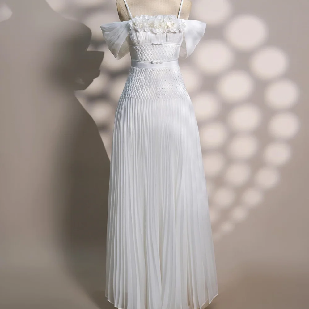 Customized High Quality and Temperament Appliques Sequined Pearls Bow Crystal Evening Dress A-Line Floor Length Off the Shoulder
