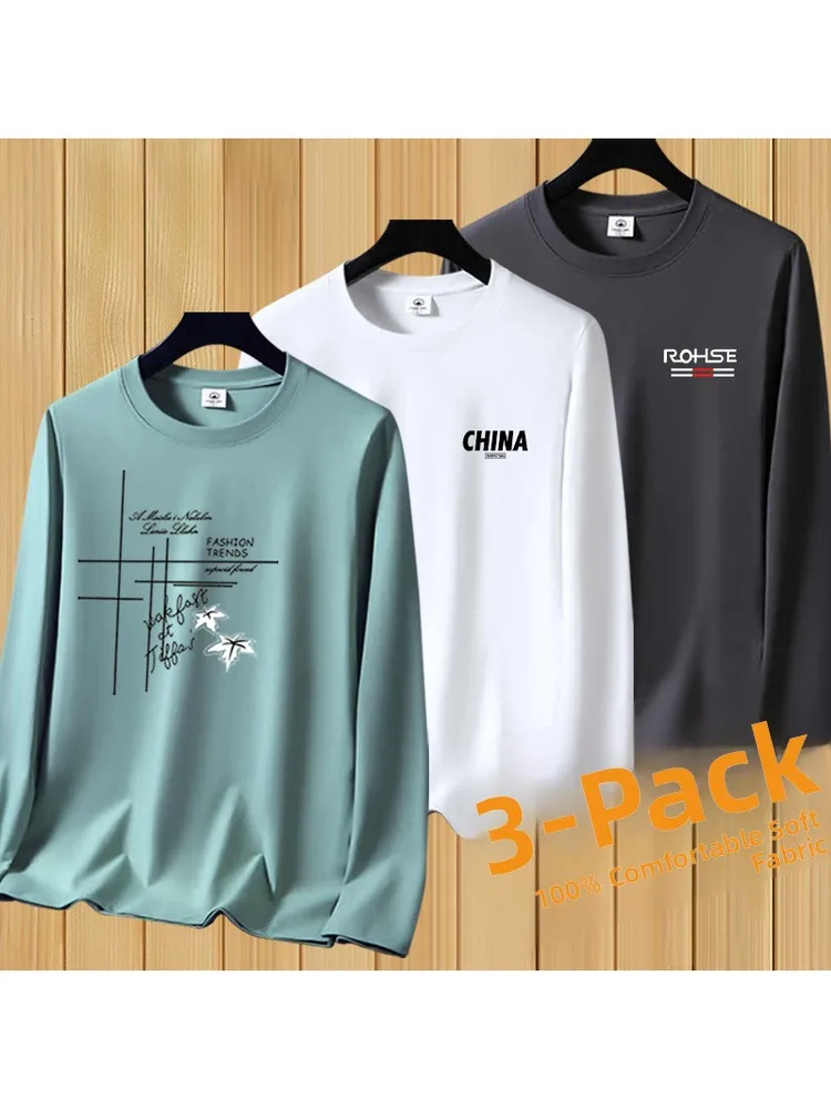 Long Sleeve Men's T-Shirt Autumn Base Shirt Inner Wear Casual Basic Fit Print Tees Youth Adult Middle Age Suitable All Seasons