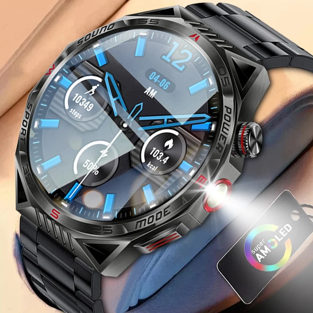 New Men's Outdoor Sports Smart Watch with LED Lights Laser Compass Watch GPS Waterproof Smartwatch 2024 New