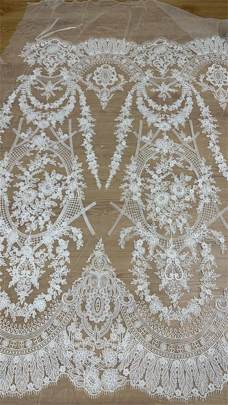 2024 Unique Off White Mesh Embroidery Floral High Quality Bridal Lace Fabric DIY Sewing Accessories Fabric Clothes