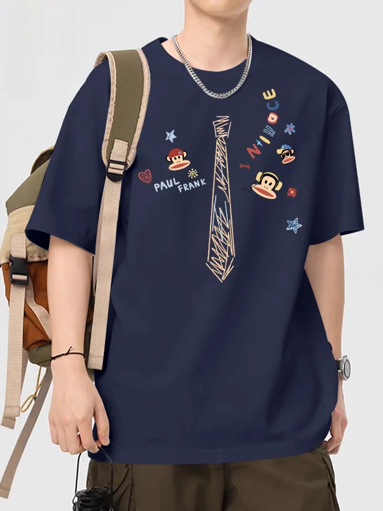 

Мужская хлопковая футболка свободного кроя с принтом, дышащая, с коротким рукавом, повседневный топ, молодежная летняя модная уличная одежда