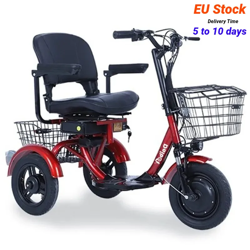 

3 Wheel Motorcycle Electric Tricycle Elderly 300W 48V Electric Scooter For Disabled 12 Inch e Scooter With 2 Basket Armrest Seat